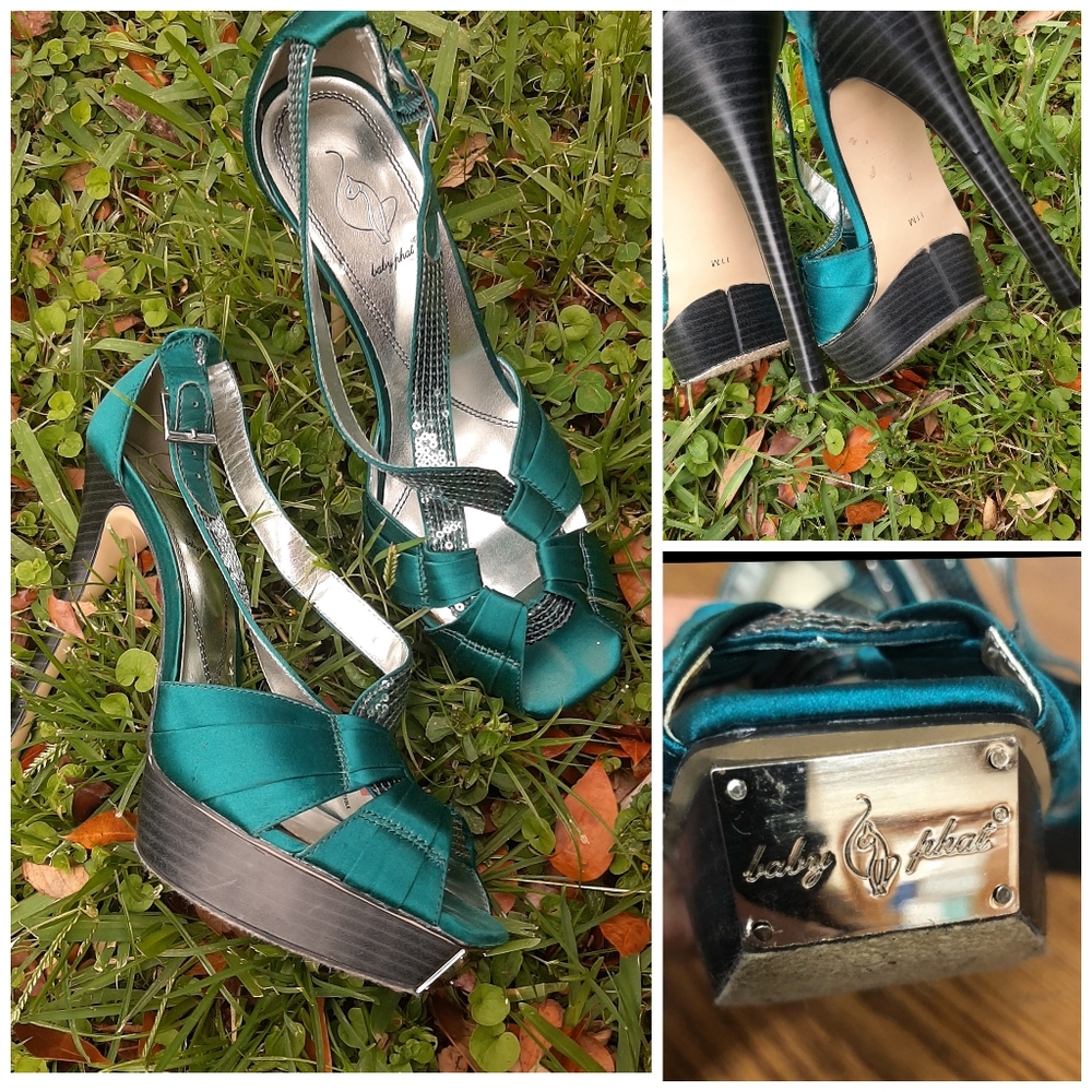 Baby Phat Blue Green Stiletto Platform Peep Toe 11